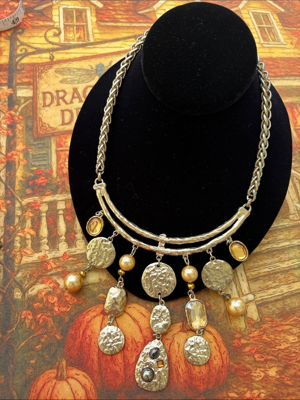 Chico's Gold-Tone Mixed Charm Necklace with Pearl Accents